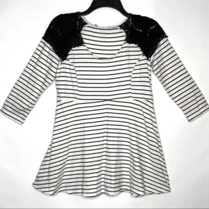 Motherhood Maternity Stripe & Lace Maternity Top 3/4 Sleeves Ivory Black Size M - Picture 1 of 8