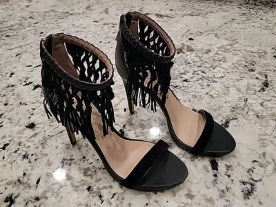 Bebe Charismaa ремень каблук черный бахрома стиль размер 8 - Изображение 1 из 4