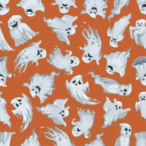 Halloween Eerie White Ghosts on Orange Cotton Fabric Size 36 X 44… - Picture 1 of 1