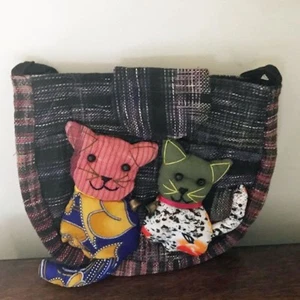 Cat Purse Tapestry Fabric Shoulder Bag Colorful Cats Recycled - Picture 1 of 11