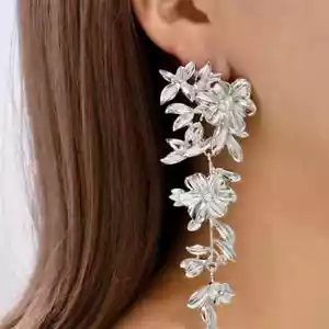 Large Flower Leaf Exaggerated Earrings Statement Big Very Long Oversized Dangle - Picture 1 of 7