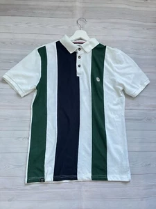 Men's Le Breve Short Sleeve Cotton Blend 3 Button Striped Polo Shirt Size L - Picture 1 of 23
