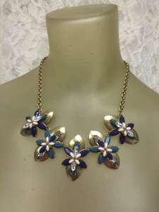 Mixed Materials J Crew Necklace Flower Statement Goldtone 20" - Picture 1 of 8