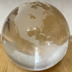 Vintage Oleg Cassini Paperweight Globe Crystal Clear Sphere World Map - Picture 1 of 8
