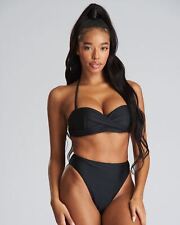 South Beach Bikini Black Twist Bandeau Underwired High Waisted Swimwear Set