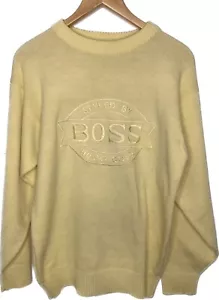 Hugo Boss knit sweater jumper womens large yellow crewneck embroidered logo - Picture 1 of 8