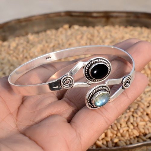 VALENTINO Polsino Bracciale Festa Donna In Onice Nero e Labradorite Argento Sterling 925