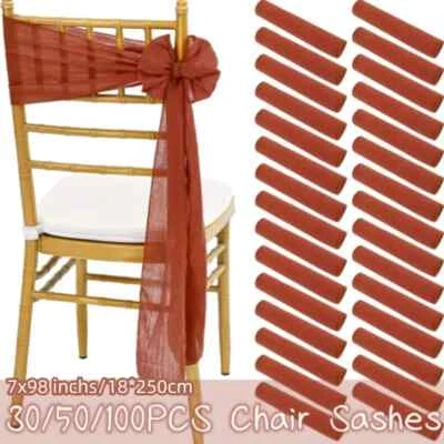 10-100Pcs Terracotta Chair Sashes for Wedding Chair Covers Cheesecloth Chair Bow - Image 1 of 4