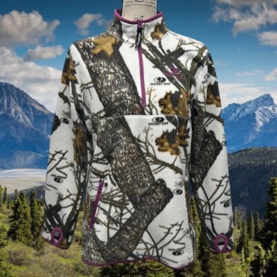 Mossy Oak White Brown Purple Camo Womens Full Zip Fleece Jacket Medium 8-10 EUC - Image 1 of 4