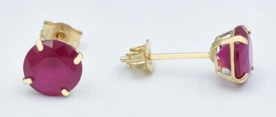 GENUINE 1.64 Cts RUBY STUD EARRINGS 14K YELLOW GOLD - Free Appraisal Service - Image 1 of 4