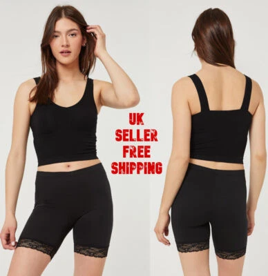 Womens Cycling Shorts Dancing Gym Leggings Active Casual Lace Trim Running Pants - Image 1 of 4