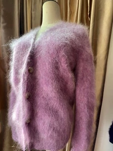 Mohair Sweater Cardigan Blended Fluffy Fuzzy Super Soft Women - Picture 1 of 10
