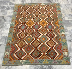 Alfombra Kilim Afgana Hecha a Mano Kilim Multicolor Lana Salón Azteca 178x244cm - Imagen 1 de 3