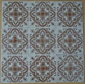 ANTIQUE WITTEBURG GERMANY - VICTORIAN MAJOLICA 9 TILE SET C1900 - Picture 1 of 8