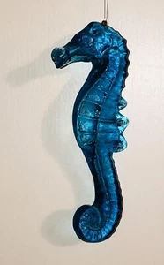 Blue Recycled Art Glass Seahorse Wall Hanger Figure Mark Lauckner Mayne Island - Picture 1 of 10