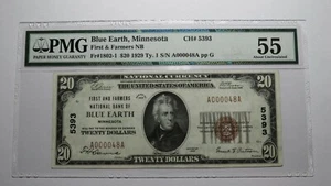 $20 1929 Blue Earth Minnesota MN National Currency Bank Note Bill #5393 AU55 PMG - Picture 1 of 4