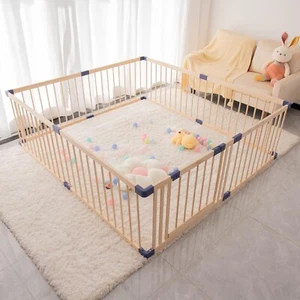 Baby Playpen Kids Fence with Safety Gate, Anti-Drop Function, Pine wood 8-panel - Picture 1 of 7