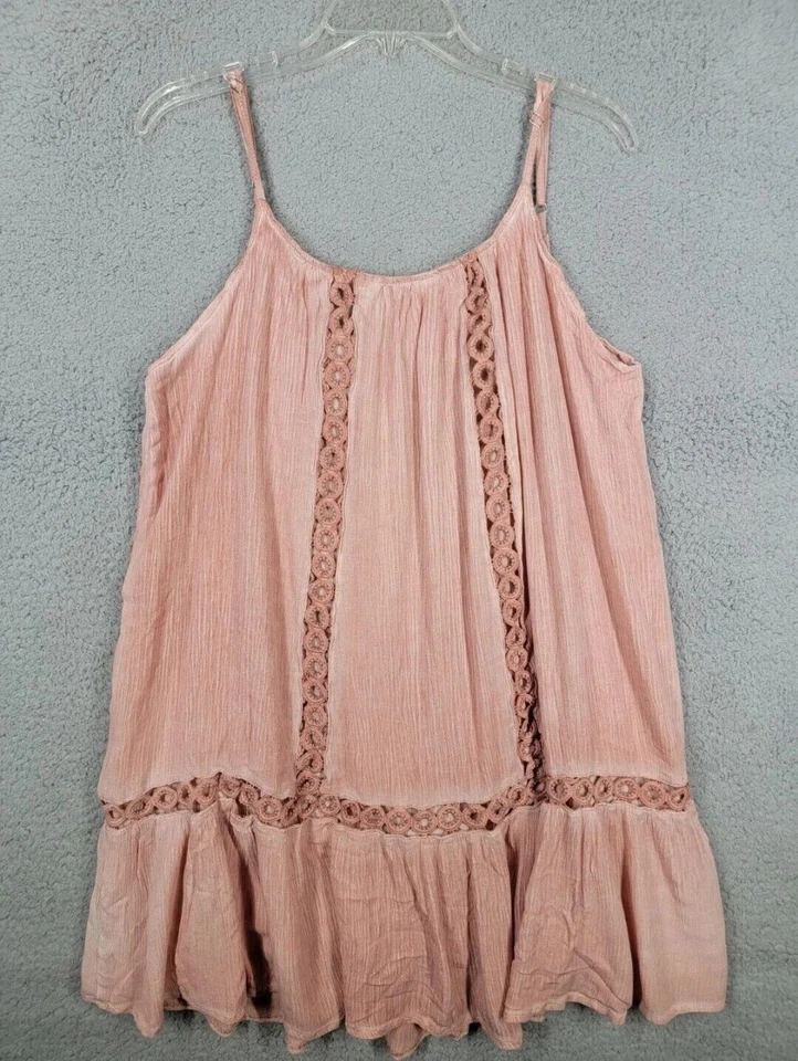 Túnica boho crochet ribete pequeña sin mangas camiseta sin mangas con volantes peplum fácil Foto 1 de 4