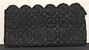 ¡De colección! Nuevo bolso de embrague festoneado con cuentas negras de 1950 ¡Nunca usado! - Imagen 1 de 4
