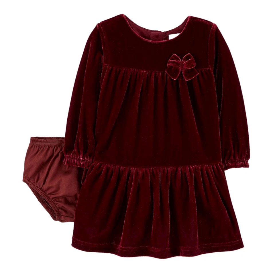 Vestido de terciopelo rojo manga larga Just One You Made Caters bebé niña - NUEVO Foto 1 de 1