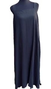Eileen Fisher Midi Dress Silk Georgette Sleeveless Pockets Black size L new - Picture 1 of 11