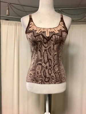 L.A.M.B. Cami recortada Gwen Stefani vintage con estampado animal de malla bordada primavera 2006 Foto 1 de 4
