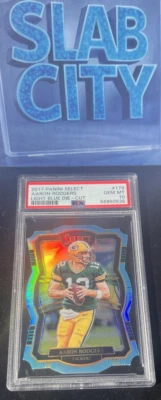 2017 Panini Select Premier Light Blue Die Cut Prizm 10 /99 Aaron Rodgers PSA 10 - Image 1 of 2