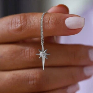 0.20 Ct Round Cut Natural Moissanite Star Pendant 14K White Gold Plated Silver - Picture 1 of 4