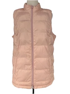 J Jill Down Puffer Vest Womens LP Pink Quilted Full Zip Pockets Long Side Snaps - Picture 1 of 9