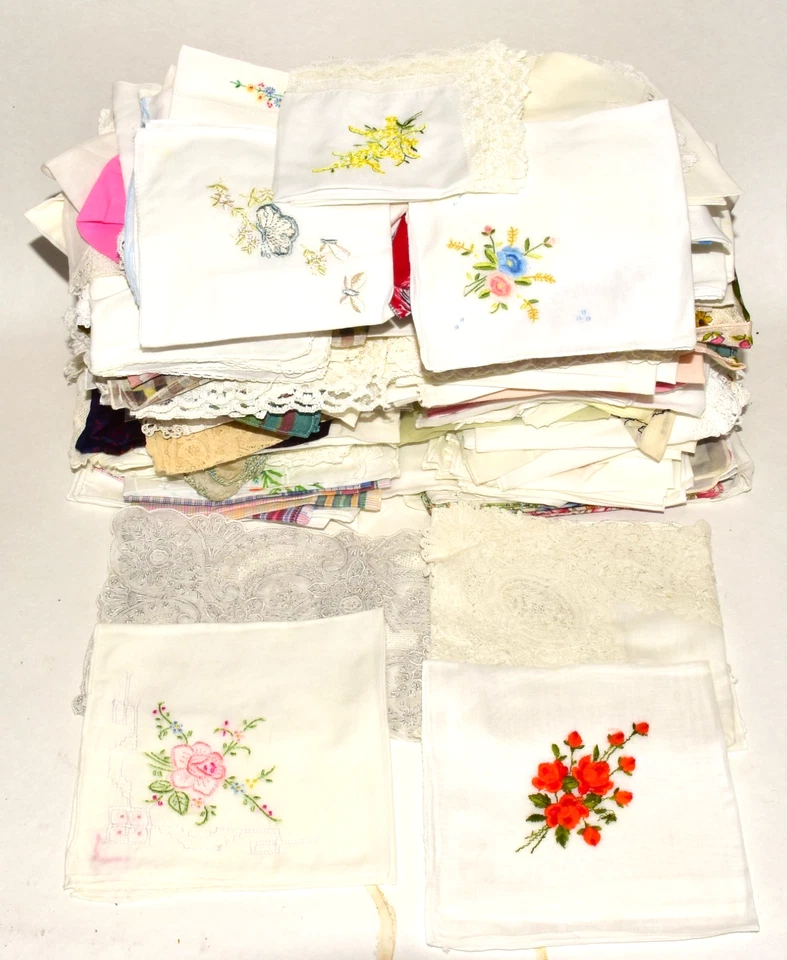 Huge Bundle Of Ladies Vintage Embroided Hankies Handkerchiefs Mixed 2 kg ! - Image 1 of 3