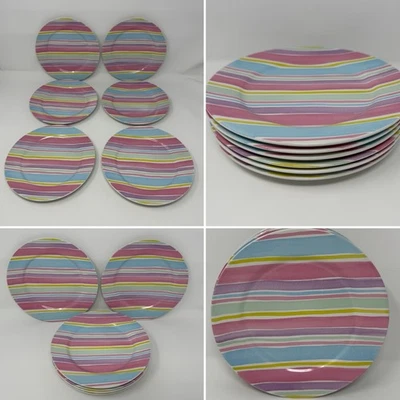 Rosanna 6 PLATOS PASTEL Rosa Azul Púrpura Rayas 8" Postre Multicolor Colorido Foto 1 de 4