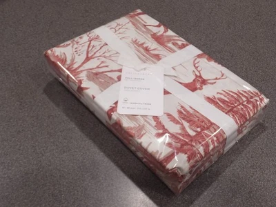 NEW 5PC Pottery Barn Alpine Toile (Red) Queen Duvet w 2 Standard & 2 Euro Shams - Image 1 of 3