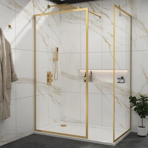 1950mm Walk In Shower Enclosure and Tray with Brass Frame Side Panel 8mm Glass - Picture 1 of 85