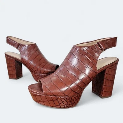 The Limited Francheska Brown Croc-Embossed Women's Block Heels Size 7.5 Peep Toe - Imagem 1 de 4