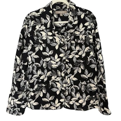 Croft & Barrel Floral Blazer Jacket Women's XL Linen Blend Black White Linen - Image 1 of 4