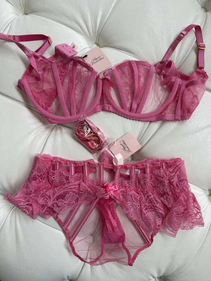 NUEVO CON ETIQUETAS CONJUNTO AGENTE PROVOCATEUR: SUJETADOR ROZLYN BALCONETTE 36D TANGA TALLA 4, TIRANTES ROSA Foto 1 de 4