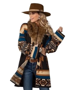 Nuevo suéter cárdigan suroeste de frente abierto azteca para mujer Back In The Saddle pequeño - Imagen 1 de 7