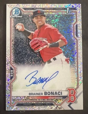 2021 Bowman Brainer Bonaci Chrome Prospect Auto Speckle Refractor #292/299 - Image 1 of 2