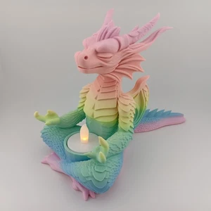 3D Printed - LED Tea Light Holder - Meditating Dragon - Fantasy - Rainbow 6x8 IN - Picture 1 of 5