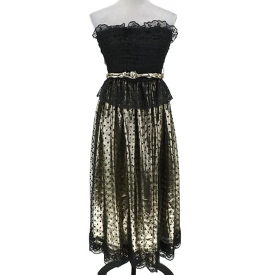 Joan Leslie Kasper Dress Womens 0 Black Lace Gold Belt Cosplay Prop Vintage - Image 1 of 4