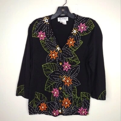 Vintage Jack B. Cardigã rápido suéter bordado com miçangas tamanho médio - Imagem 1 de 4