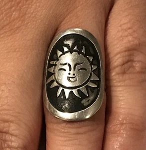 Sterling Silber 925 Taxco Mexiko Punze signiert Sternzeichen Sonne Gesicht Ringgröße 5 - Bild 1 von 6