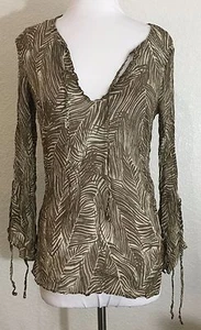 Talbots Womens Shirt Size Small Brown Crinkle Semi Sheer Top Leaf Print - Picture 1 of 9