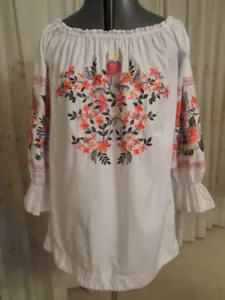 FREE PEOPLE peasant blouse, top shirt, fluoro embroidery, off shoulder, XS immac - Picture 1 of 13