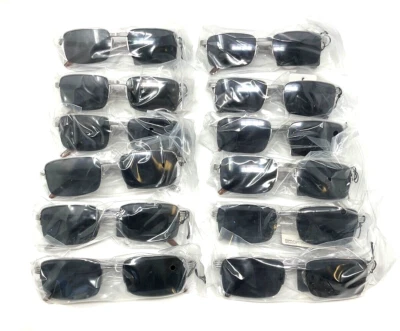 LOTE AL POR MAYOR DE 12 PIEZAS GAFAS DE SOL RECTANGULARES DE MEDIA LLANTA DELGADA IMITACIÓN MADERA RETRO Foto 1 de 4