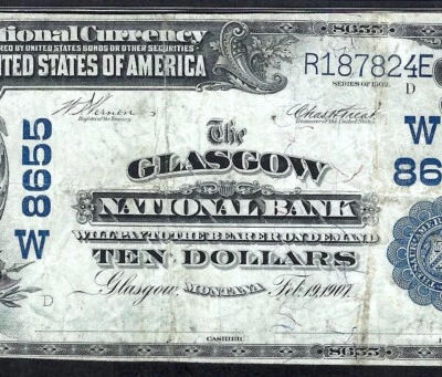 🇺🇸 MT 1902 $10  ♚♚GLASGOW, MONTANA♚♚  PMG VERY FINE 25  HARD TO FIND! - Image 1 of 3