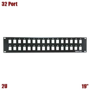 32-Port 2U 19" Rack Mount Blank Patch Panel Black For Keystone Jack - Picture 1 of 1