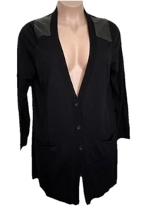 Cárdigan Fine Merino Collection Lane Bryant negro manga larga 22/24 imitación cuero - Imagen 1 de 5
