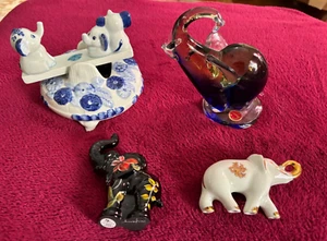 4 Elephant Figurines-Bosman Delft's blauw/ Fenton/ Limoges/ Murano - Picture 1 of 16