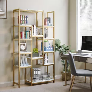 6-Tier Gold Bookshelf Bookcase Open Display Shelves with Shelves Storage Rack - Picture 1 of 9